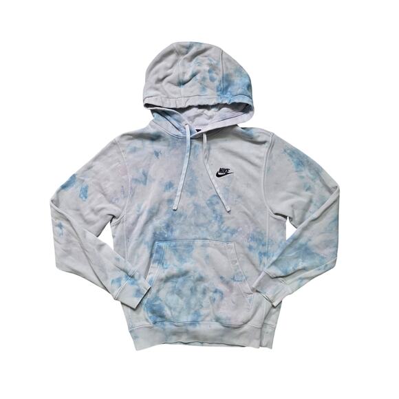 Nike Washed Out Tie Dyed Hoodie Women XS Light Blue White Cotton - Picture 1 of 9